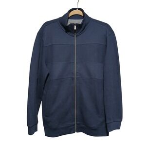 Banana Republic Mens Full Zip Jacket Navy Blue Textured Waffle Knit Mock Neck L